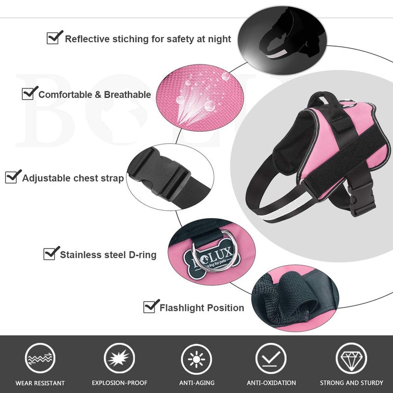 Bolux Dog Harness, No-Pull Reflective Dog Vest, Breathable Adjustable Pet Harness with Handle for Outdoor Walking - No More Pulling, Tugging or Choking (Pink, XS) - Image 2